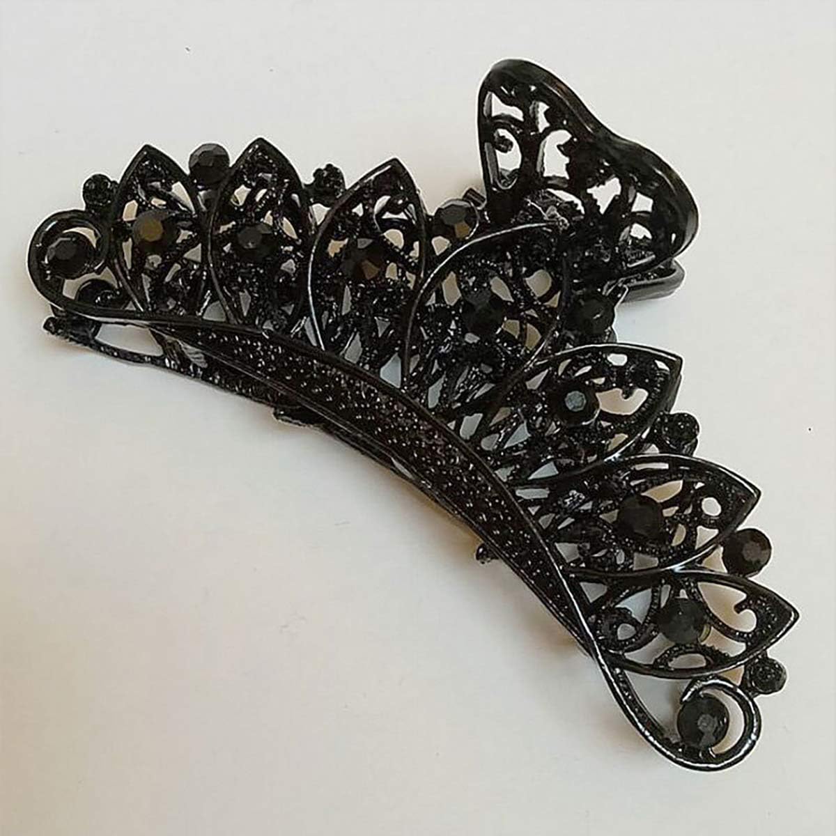 Girls Lady Women Black Retro Flowers Hair Claw Clip Vintage Rhinestone Alloy Large Size Hair Jaw Clips Hairpin Large Fancy Hair Barrette for Thick Hair (B#) - Image 3