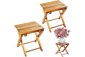 TIMBERHOLM Pack of 2 Small Folding Table, Outdoor Folding Side Table, Outdoor Wood Coffee Table, Portable Side Table, Patio Folding Table, Small Wooden Folding Table (Natural, Square)