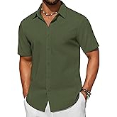 COOFANDY Men's Short Sleeve Button Down Shirt Casual Cotton Shirts Beach Summer Linen Shirts with Pocket