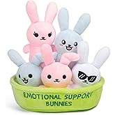 WHAT DO YOU MEME? Emotional Support Bunnies by Relatable, Cuddly Stuffed Animals and Toys, Squishy Toys and Plushies, Great Ideas for Loved Ones of All Ages, Includes 5 Plushies with Carrying Basket