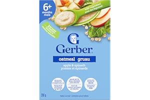GERBER Oatmeal, Apple & Spinach Baby Cereal, 6+ Months, Real Fruits & Veggies, Source of B Vitamins & Iron, No Preservatives,