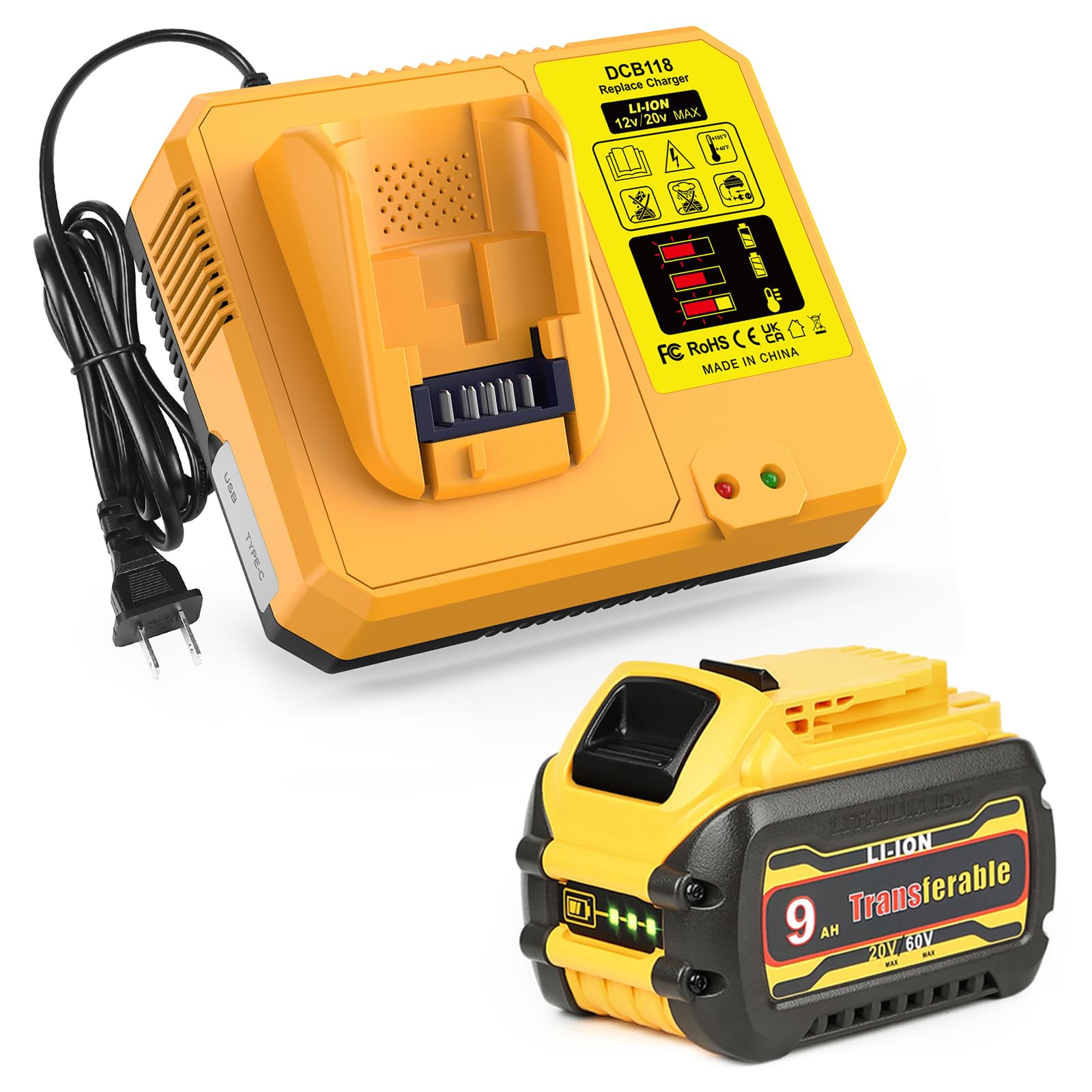 Photo 1 of NON FUNCTIONAL - PARTS ONLY -------------------------------------------------Amityke 9.0Ah Replacement DCB609 Battery & DCB118 Fast Charger Combo for Dewalt 20V 60V Max Battery,Compatible with Dewalt 60v FlexVolt Batteries & Cordless Power Tools DCB615 DC