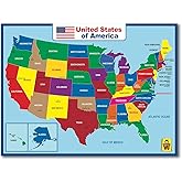 United States Map Laminated Poster - Dry Erase Double Side Educational Poster For Kids/Adults - 17x23 inch Waterproof Map For Home Classroom