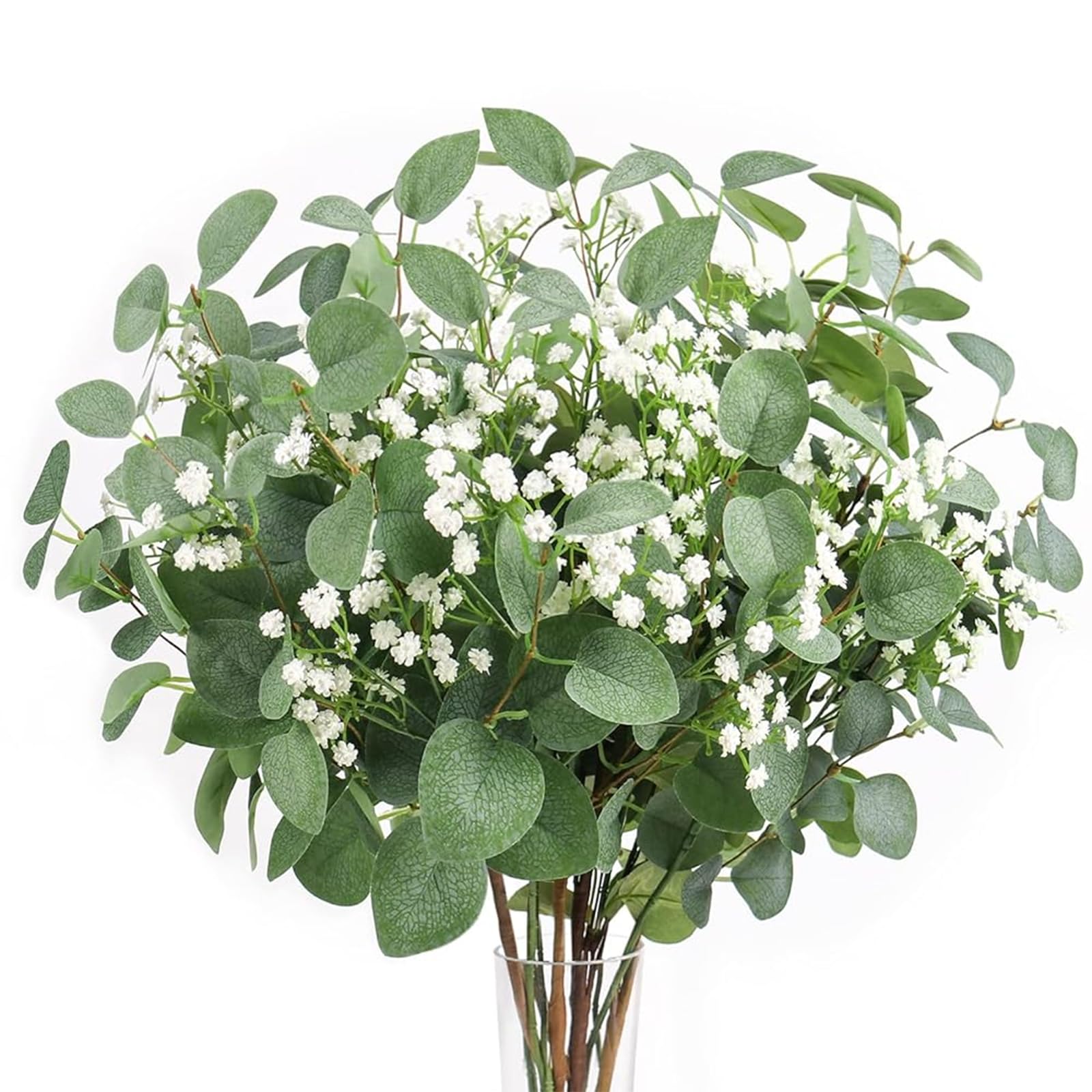 Beferr 5pcs Eucalyptus Stems & 6pcs Babys Breath Artificial Flowers Faux Greenery Bouquets for Wedding Table Centerpiece Flower Arrangement Home Decor