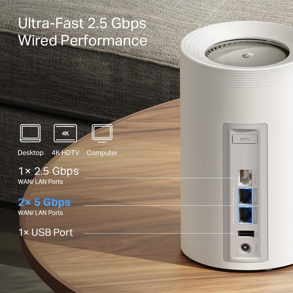 TP-Link Deco BE65 Pro Wi-Fi 7 Mesh WLAN Set(3er-Pack), Tri-Band BE9300 Router & Repeater, 2 × 5G-Port + 1 × 2,5G-Port pro Einheit, USB 3.0, MLO, WPA3, empfohlen für Haushalte mit 5–6 Schlafzimmern 6