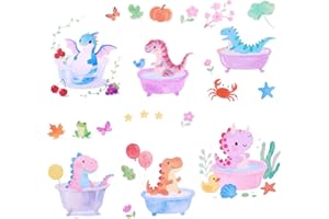 LYREH 6 Sheet Dinosaurs Non-Slip Bathtub Stickers, 6 Style Cute Dinosaur Themed Fun Shower Floor Non-Slip Decals for Bathtub Shower Floor Glass Tile