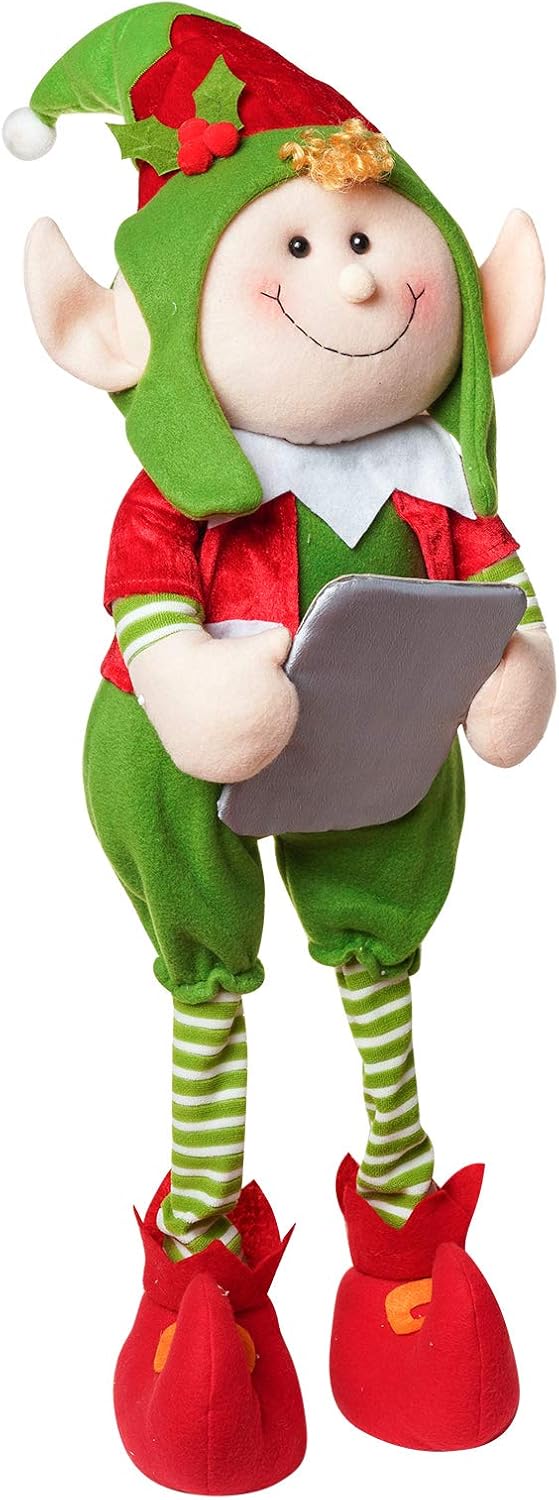 ALLYORS Christmas Poseable Plush Elves Doll for Xmas Home Decoration, 27&rsquo;&rsquo; Boy Girl Elves Characters, with Adjustable Legs for Sitting Standing Laying, Santa Helper on Shelf or Under Tree(Thinkers)