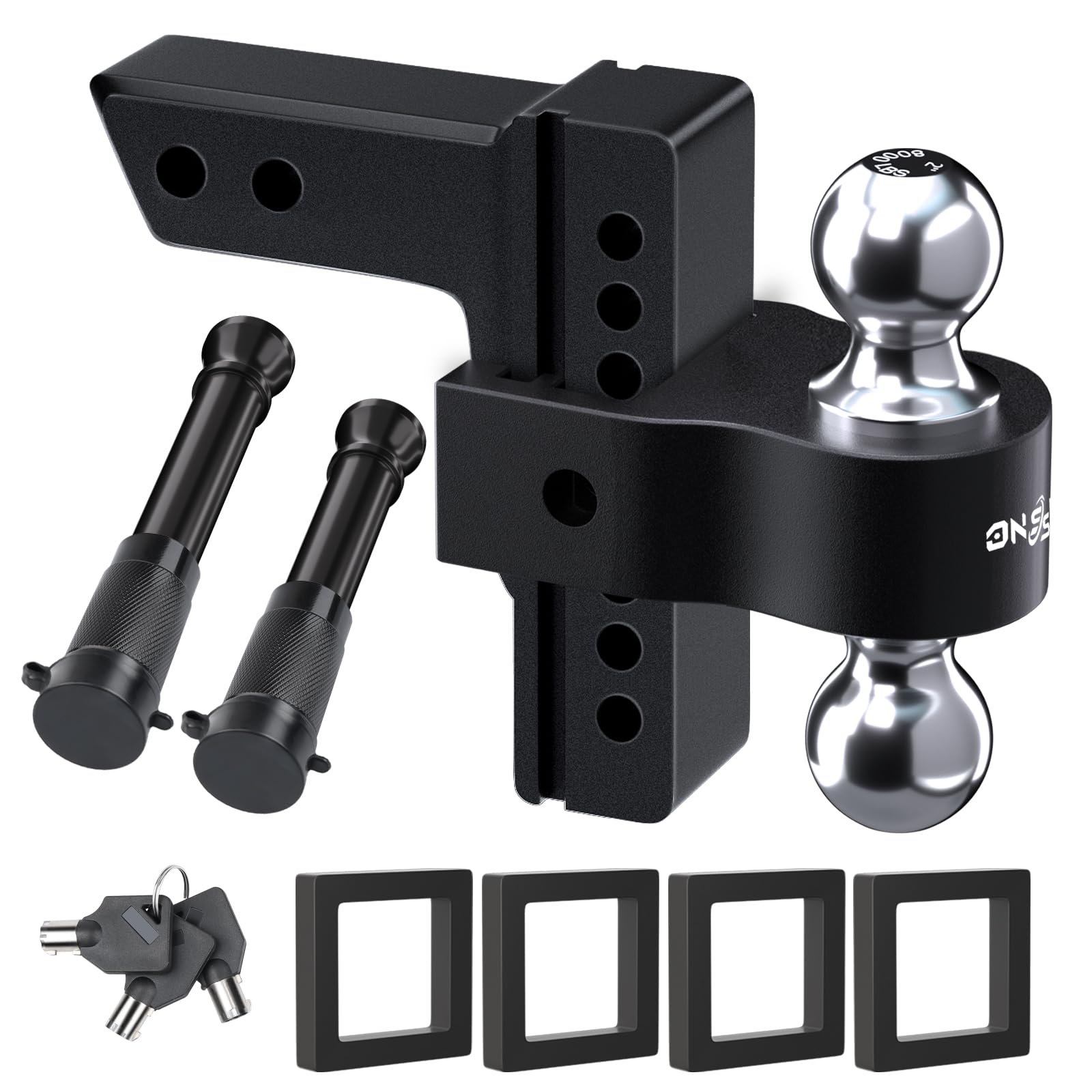 Photo 1 of Adjustable Trailer Truck Drop Hitch - Fits 2 Inch Receiver Only, 8 Inch Drop Dual Ball Mount 2" and 2-5/16" Up to 12,500 LBS GTW, Heavy Duty Aluminum Towing Hitch with 2 Hitch Locks & 4 Silencer Pads
