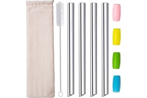 Reusable Metal Boba Smoothie Bubble Tea Straw Extra Wide Stainless Steel Straws for Milkshake Jumbo Tapioca Pearl Fat Pointed