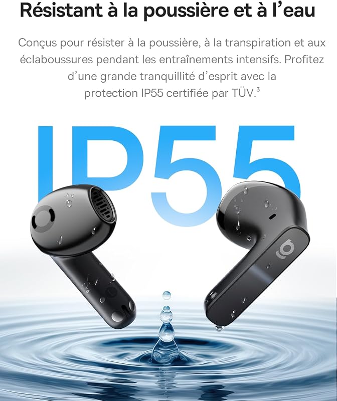 BS1 NC Écouteurs Bluetooth sans Fil Semi-in-Ear, Ecouteurs San Fil avec Réducteur de Bruit Actif, Hi-Res, Driver 13 mm, 6-Mic AI pour Appels Clairs, IP55, Autonomie de 40 Heures, Bluetooth 6.0