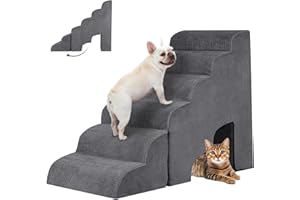 INRLKIT 6 Step Dog Stairs&Steps 29 Inches Tall Up to 29-32 Inches High Bed, Dog Ramp Cat Stairs Pet Ladder for Small Medium Dogs, Doggie, Old Cats, Kitty, Grey