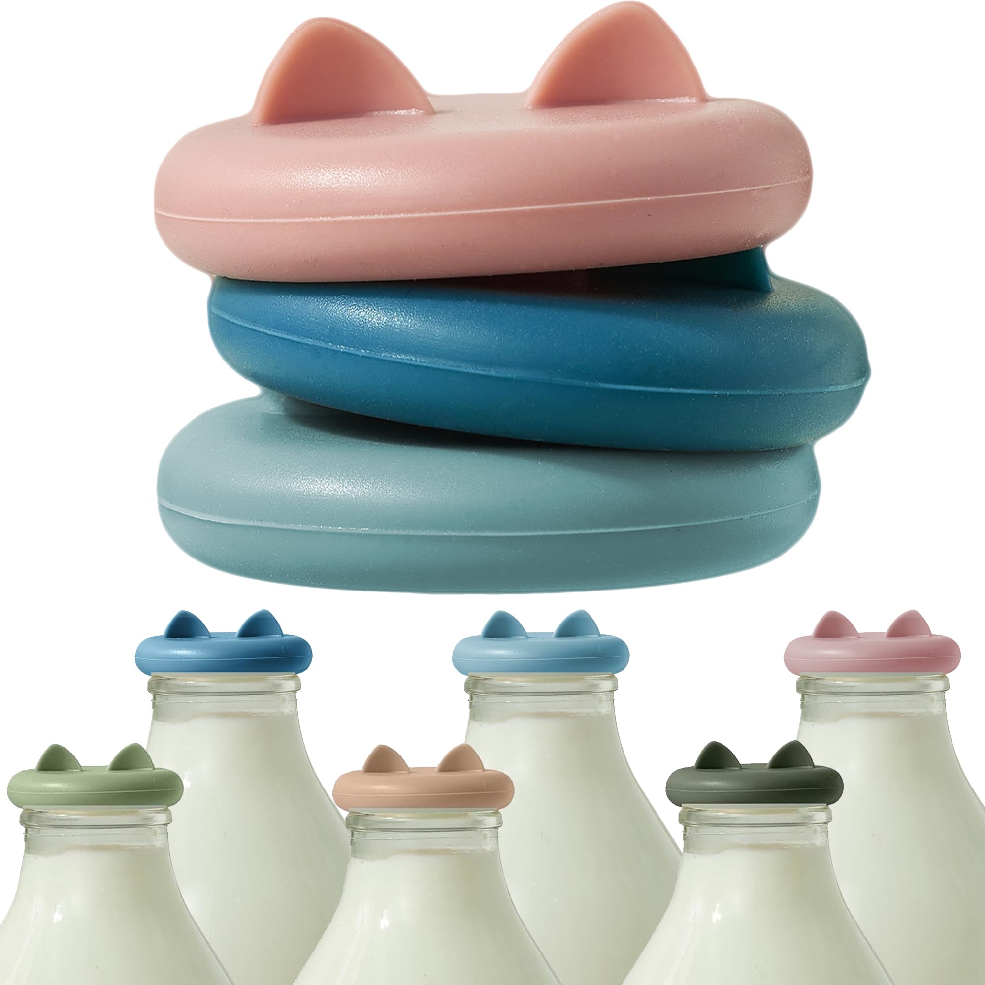 Wingcases-Milk Bottle Tops [One Pint，NOT 1L] Reusable Silicone Mixed 3 Pack without Bottle, Designed Only for The UK One Pint Milk Glass Bottle, Dishwasher, 100% Leakproof, Multicolour