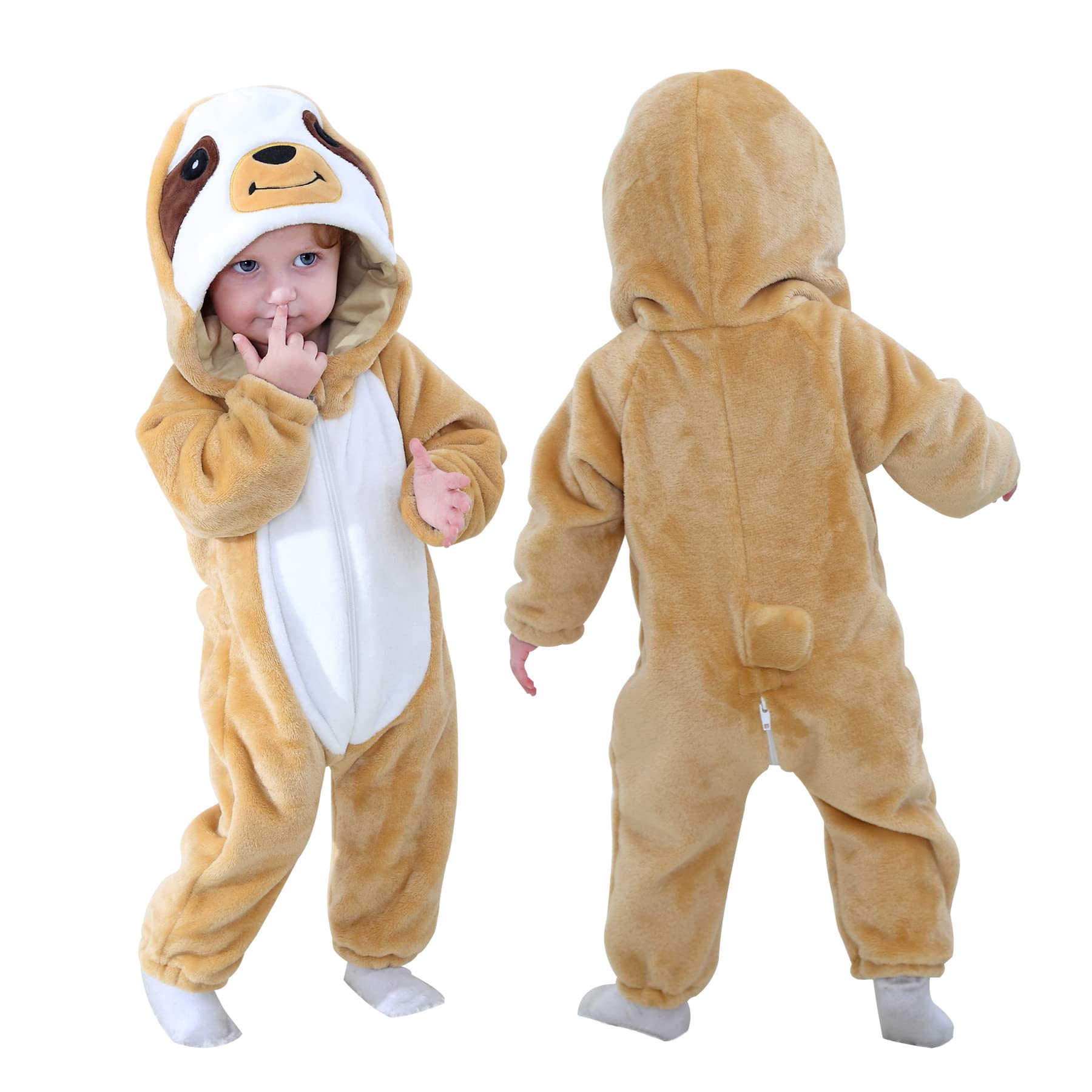 Doladola Baby Boys Girls Cartoon Animal Hooded Costume Infant Pajamas Romper(3 Months,Sloth)