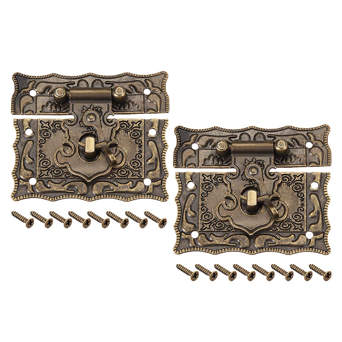 sourcing map 2 Sets Wood Case Chest Box Rectangle Clasp Closure Hasp Latches Bronze Tone 68 x 58mm