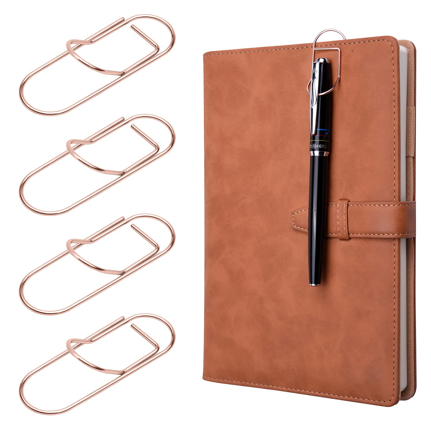 Wisdompro Pen Clip, 12 Pack Stainess Steel Pen Clip Holder for Notebook, Books, Journal, Clipboard, Paper - Fits Almost Any Pen Size (Rosegold), 2.36x0.6 inch