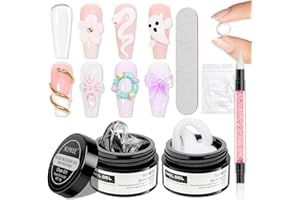 SUPWEE 3D Nail Art Gel Clear and White Solid Builder Gel for Nails Non-Stick Hand Sculpture Hard Gels with Dual Form for Carving Patterns Decoration Nail Art Home Manicure DIY for Women