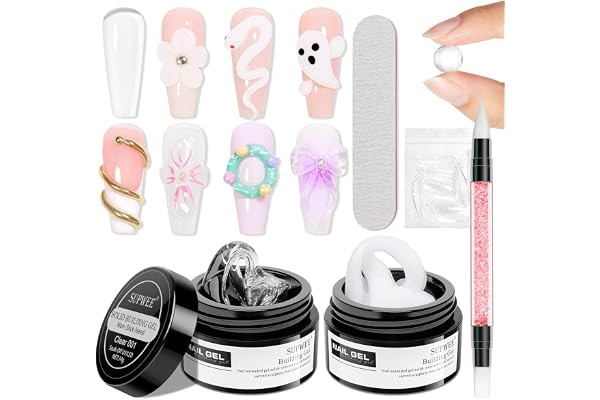 SUPWEE 3D Nail Art Gel Clear and White Solid Builder Gel for Nails | Non-Stick Hand 3d Sculpting Gel for Nail Art Molding Gel with Dual Form for Carving Pattern Decoration Nail Art Home Manicure