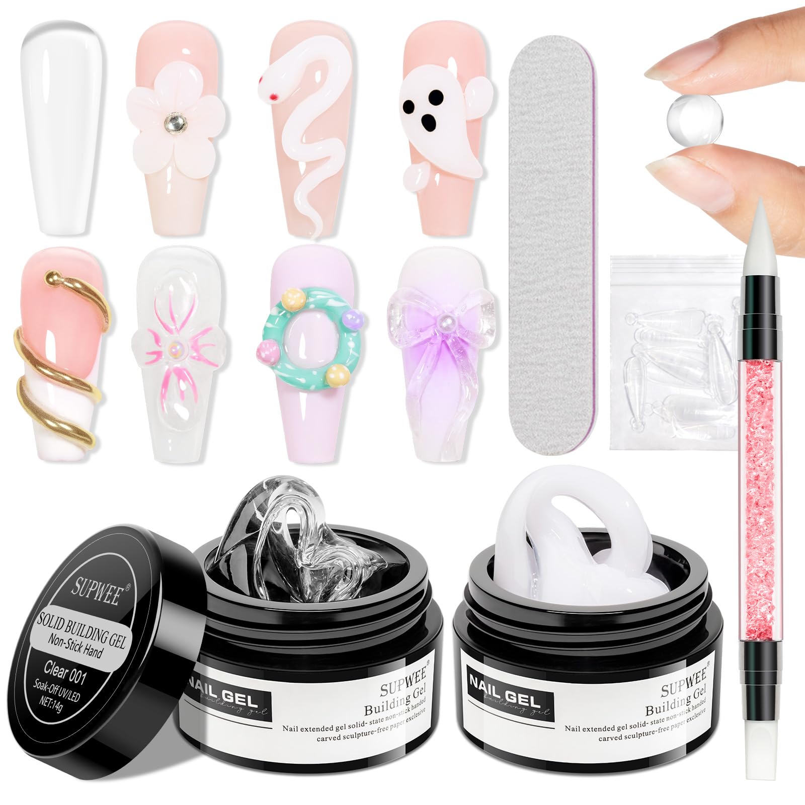Photo 1 of SUPWEE 3D Nail Art Gel Clear and White Solid Builder Gel for Nails Non-Stick Hand Sculpture Hard Gels