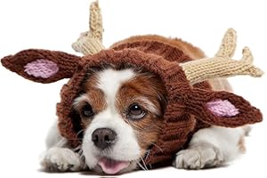 Zoo Snoods Reindeer Costume - Deer Antler Knit Dog Snood Wrap for Pets, Warm Neck Ear Cover Protection for Halloween and Winter (Medium)