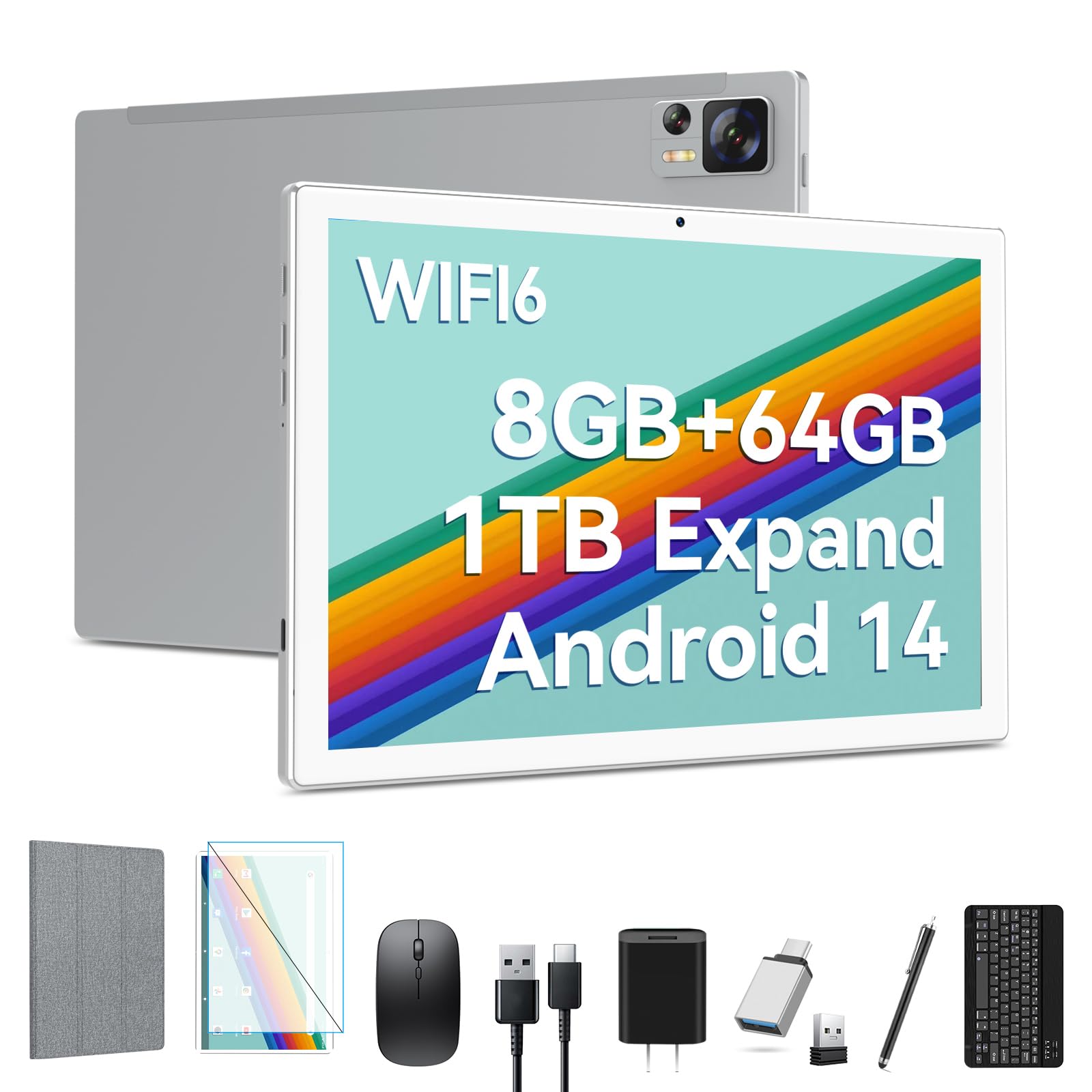 Photo 1 of (locked)(may need to contact manufacturer) Qukenk 2025 Latest Android 14 Tablet WIFI6 Large Storage 8GB RAM (4+4 Virtual) + 64GB ROM+512GB, Octa-Core 2