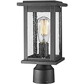 Emliviar Outdoor Post Light Fixtures, 1-Light Pillar Light in Black Finish with Seeded Glass, 1803EW1-P