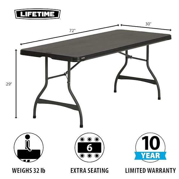 LIFETIME 6-FOOT NESTING FOLDING TABLE, COMMERCIAL, BLACK