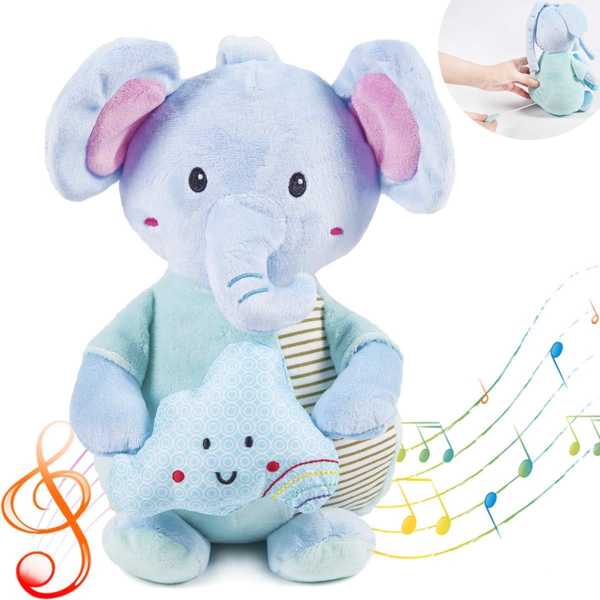 RIY Baby Musical Toys for Toddlers 1-3 Months Plush Elephant Cartoon Stuffed Animal Toys