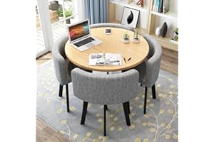 HM&DX Round Dining Table Set with 4 Chair, Small Office Conference Room Tables and Chairs,Modern Leisur Dining Room Furniture for Kitchen Lounge Living Room(80cm(31.5"), Light Gray)