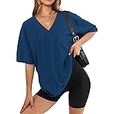 WIHOLL Oversized Tshirts for Women 2026 Summer Tops Short Sleeve V Neck Shirts Basic Tee