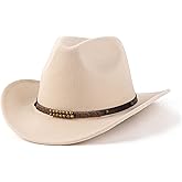 EOGIMI Western Cowboy Hats for Women Men Felt Wide Brim Panama Hat with Belt Buckle