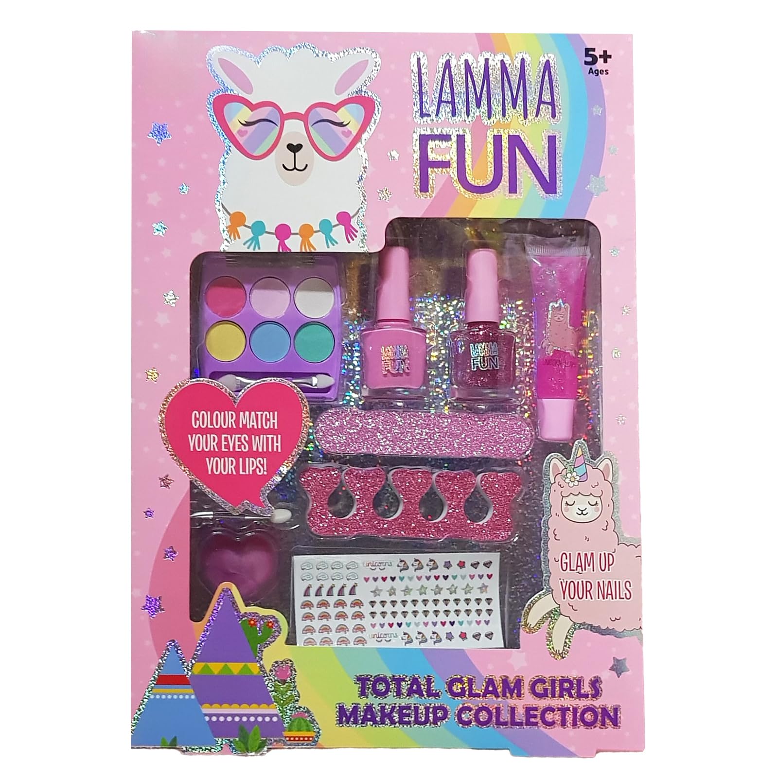 Kids Makeup Kit for Girls - Llama Fun Pretend Play Set with Non-Toxic, Washable Cosmetics - Includes Nail Polish, Eyeshadow, Lip Gloss & Manicure Accessories - Birthday Gift for Girls Ages 5+