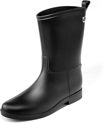 Amazon Fine Too 長靴 レディース レインブーツ 雨靴 おしゃれ 防水 ロング レインシューズ 軽量 防滑 人気 無地 ガールズ ブラック雨靴 Fine Too ブーツ ブーティ