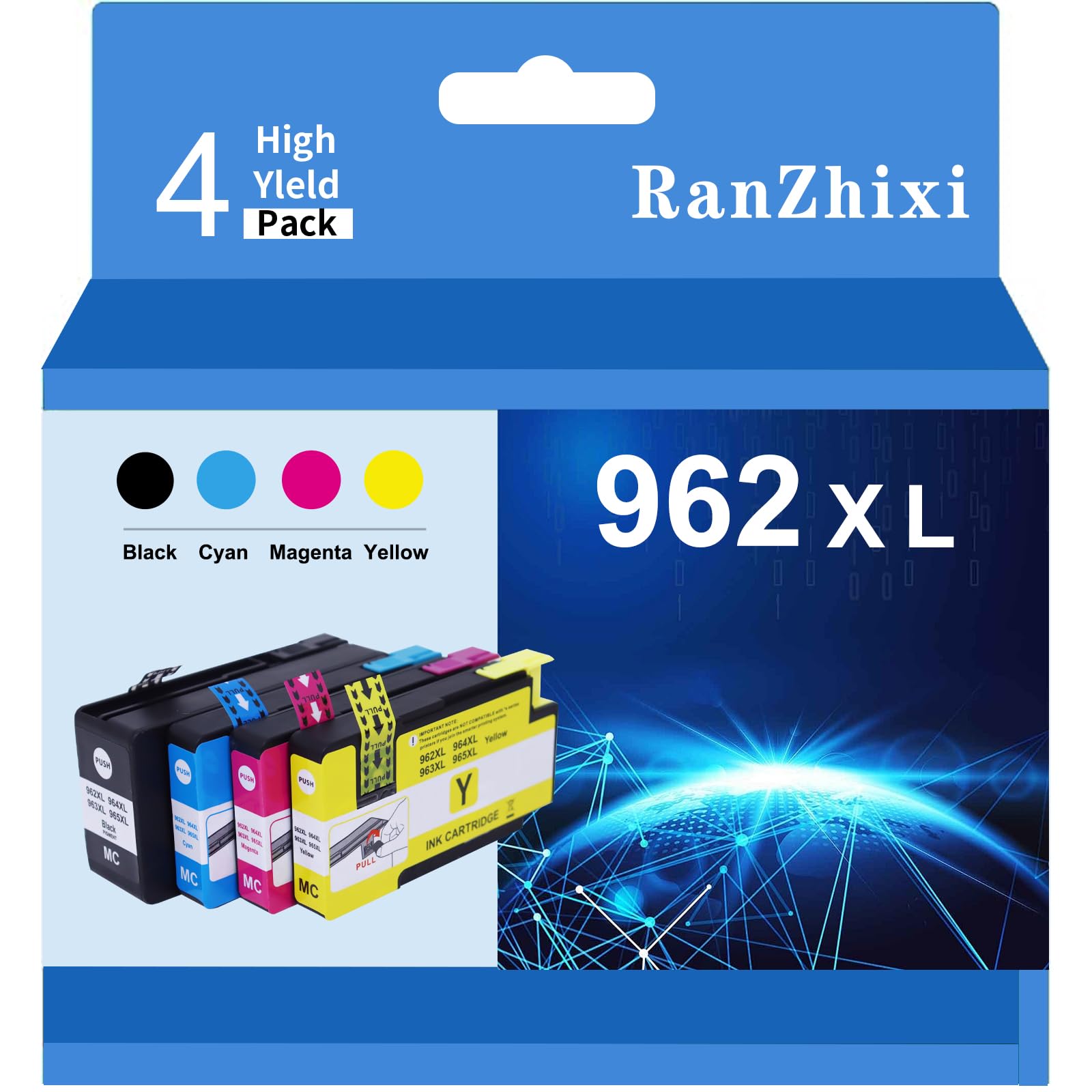 Photo 1 of 962XL Ink Cartridges Combo Pack Compatible for HP Ink 962XL Black and Color Combo Pack Replacement for HP Officejet Pro 9010 9014 9015 9016 9018 9020 9025Printers 4-Pack Black Cyan Magenta Yellow