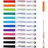 TWOHANDS Magnetic Dry Erase Markers Ultra Fine Tip,Assorted Colors 0.7mm | Extra Fine Point Thin Whiteboard Markers With Erase, For Office, Home or Planning Whiteboard,Low Odor, 12 Count,20659