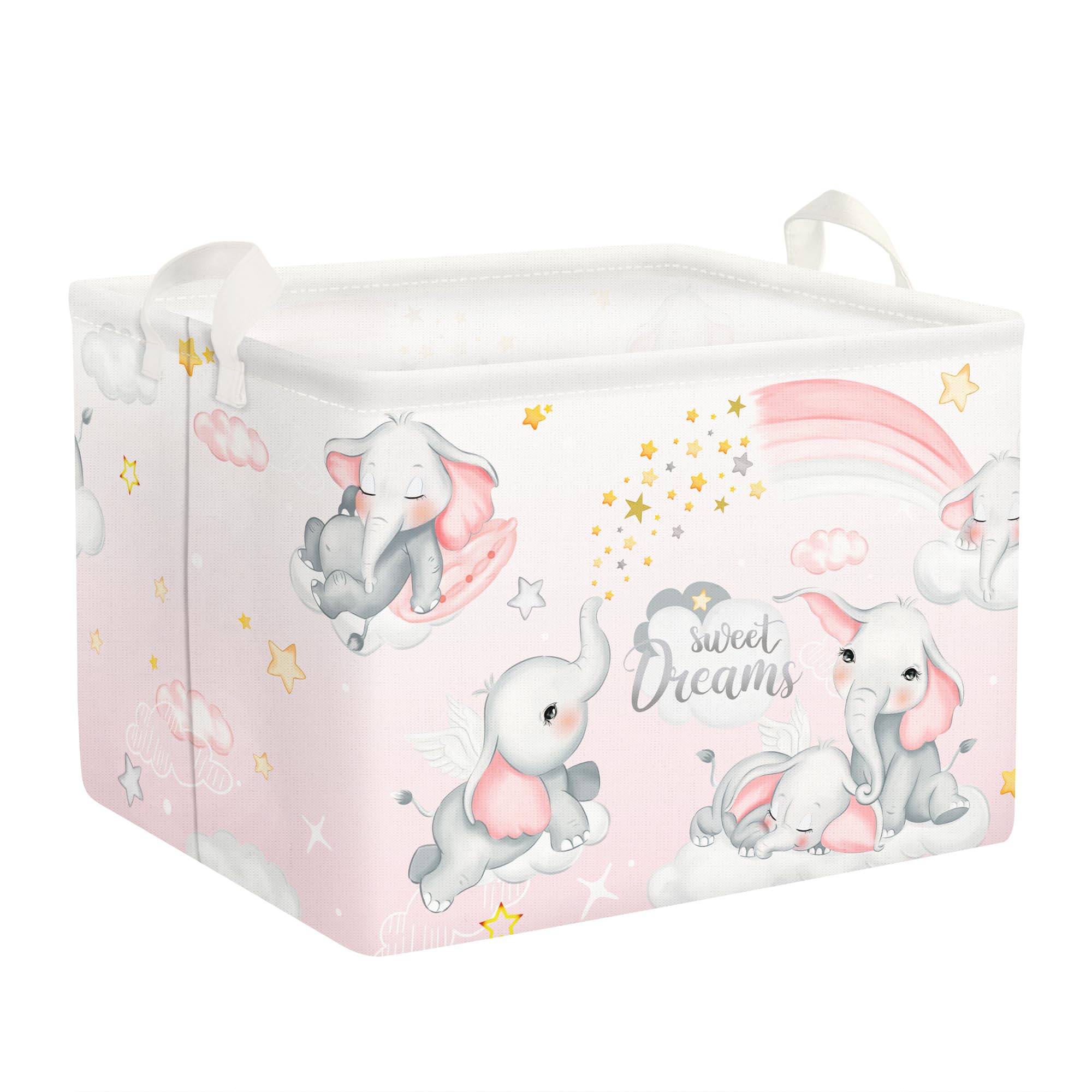 Clastyle Sleeping Animal Baby Laundry Hamper Collapsible Clothes Kids Storage Basket Waterproof Boys Girls Toy Box for Nursery Room, Elephant, 40x30x30 cm