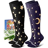 Lalapapa Bamboo Viscose Compression Socks for Women Men 2 Pairs 15-20mmHg Knee High Compression Socks Travel Nurse