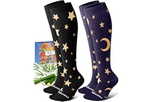 Lalapapa Bamboo Viscose Compression Socks for Women Men 2 Pairs 15-20mmHg Knee High Compression Socks Travel Nurse