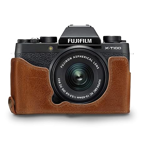 MegaGear MG1495 Ever Ready Echtleder Kamera-Halbtasche mit Trageriemen für Fujifilm X-T100 - Braun