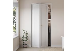 CRUTOP 24" x 80" Paintable Bifold Closet Door, Solid Core Pre-Assembled Panels with Water-Resistant Triple-Layer Painting, Build Quality (Double 78.5" High Panels&Hardware&Fascia&Knob)