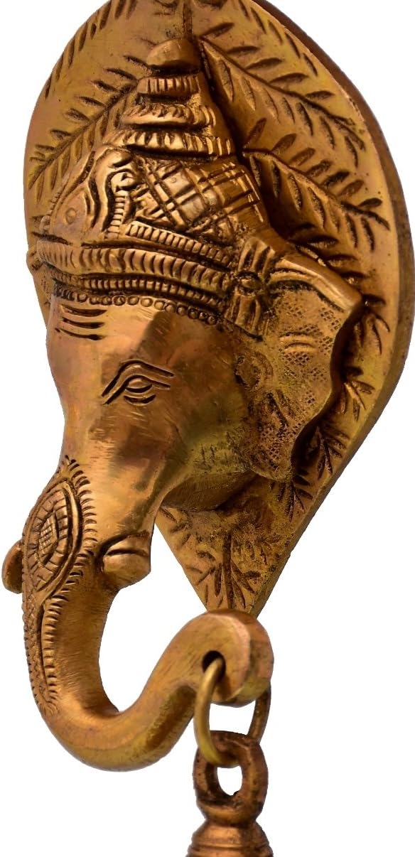 Purpledip Brass Wall Hanging Antique Finish Ganesha Bell (Set Of 2): Symmetrical Heads for Peace Harmony & Balance At Home (11037) - Image 4