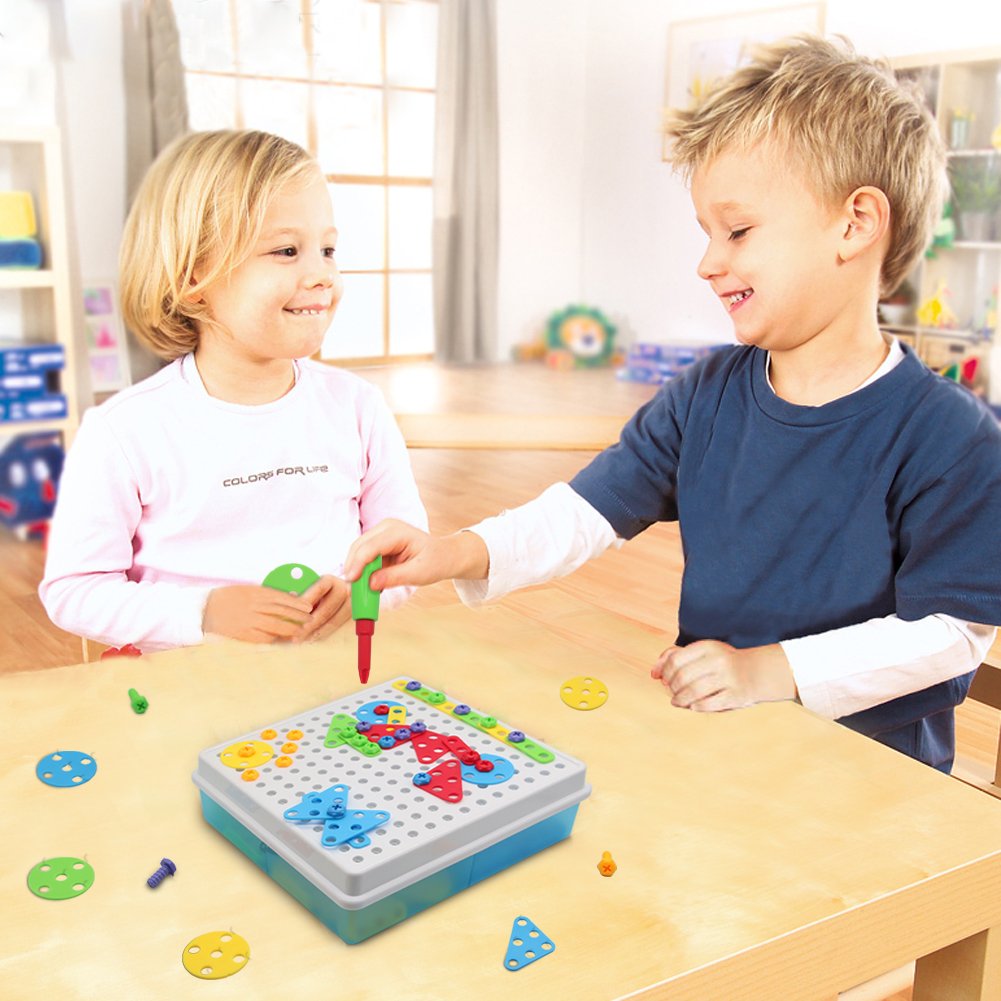 Nuheby Mosaico puzzle Pegboard per bambini giochi di costruzione blocchi DIY set gioco con dadi Tools Montessori Learning giocattoli regali per bambini di 3 anno di età giocattoli