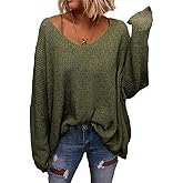 BZB Women's V Neck Long Sleeve Knit Loose Oversized Pullover Sweater Top
