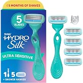 Schick Hydro Silk Sensitive 5-Blade Razors for Women, 1 Handle &amp; 5 Refills | Water-activated moisturizing serum, Smooth glide, Made for sensitive skin, pivots to follow curves, Ergonomic handle