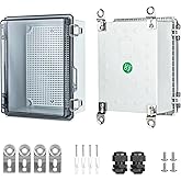 Waterproof Outdoor Project ABS Plastic Junction Box，IP67 Waterproof Clear Enclosure Boxes for Outdoor Garden with Hinged Cover, Mounting Plate, Wall Brackets, Cable Glands (Clear, 5.9"x5.9"x3.5")