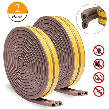 Dichtungsband für Türen,Türen Fenster Anti-Kollision Selbstklebendes Gummi Schaum Siegel Streifen Schalldämmung Weatherstrip wasserdichtes Siegel(2 Rollen insgesamt 12 Meter) (Braun)
