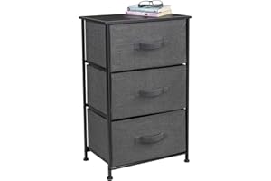 Sorbus Nightstand with 3 Drawers - Bedside Furniture & Night Stand End Table Dresser with Steel Frame, Wood Top, Easy Pull Fabric Bins for Home, Bedroom Accessories, Office & Dorm