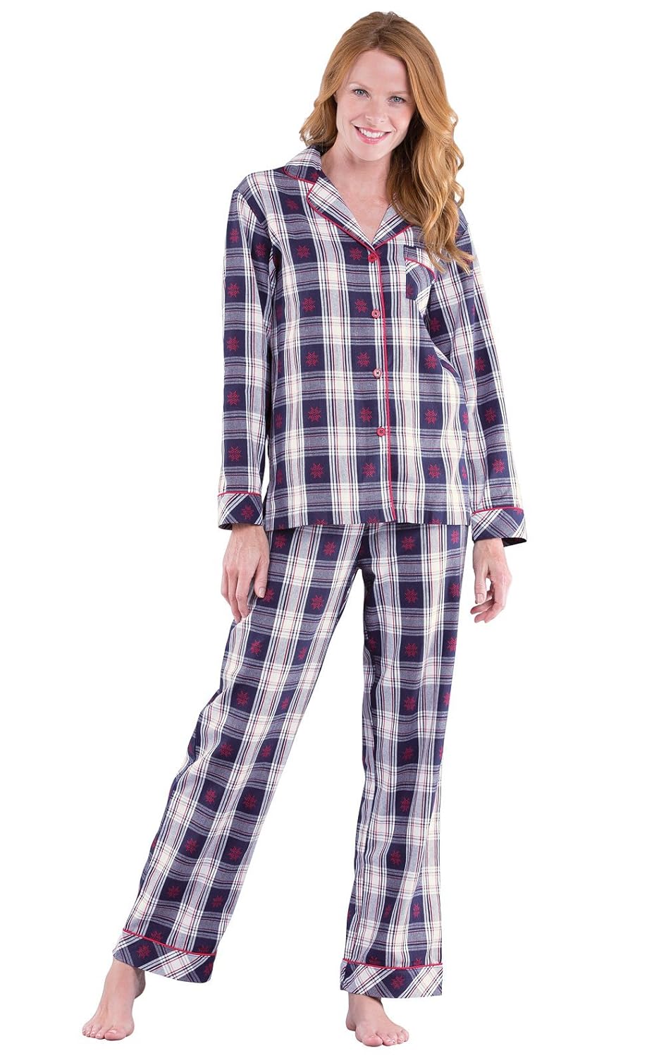 PajamaGram Button Down Pajamas for Women Cotton Plaid, Blue/Red Amazon.ca Clothing & Accessories
