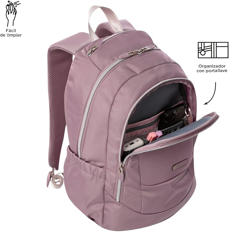 - Mochila para portátil de 14 polegadas, Goctal modelo 2.0, mochila de escritório e instituto, 3 compartimentos, bolso para garrafa, encosto ergonómico, alças confortáveis em S, cor lilasé de recordação
