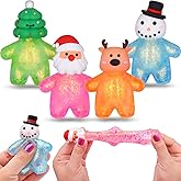 Menzcci 4 Pack Christmas Squishy Squeeze Toys, Christmas Tree Santa Snowman Deer Stress Ball Fidget Toys for Kids Girls Boys Christmas Stocking Stuffers Party Favors Gifts