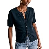 Bianstore Women's Casual Short Sleeve Crewneck Button Down Cardigan Sweater Crochet Knit Top
